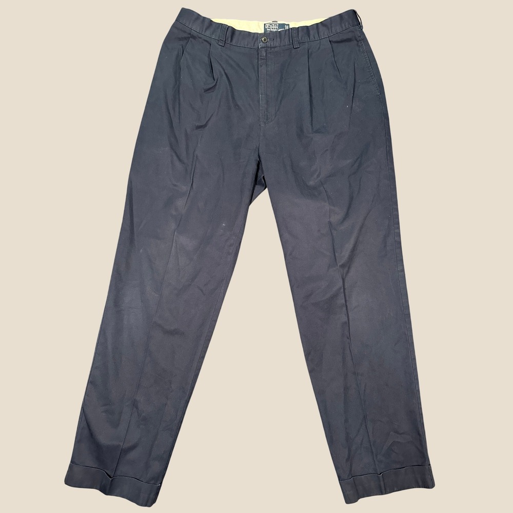 Polo Ralph Lauren Hammond Pant Mens Size 36x32 Navy Pleated Cuffed Chino (34x31)